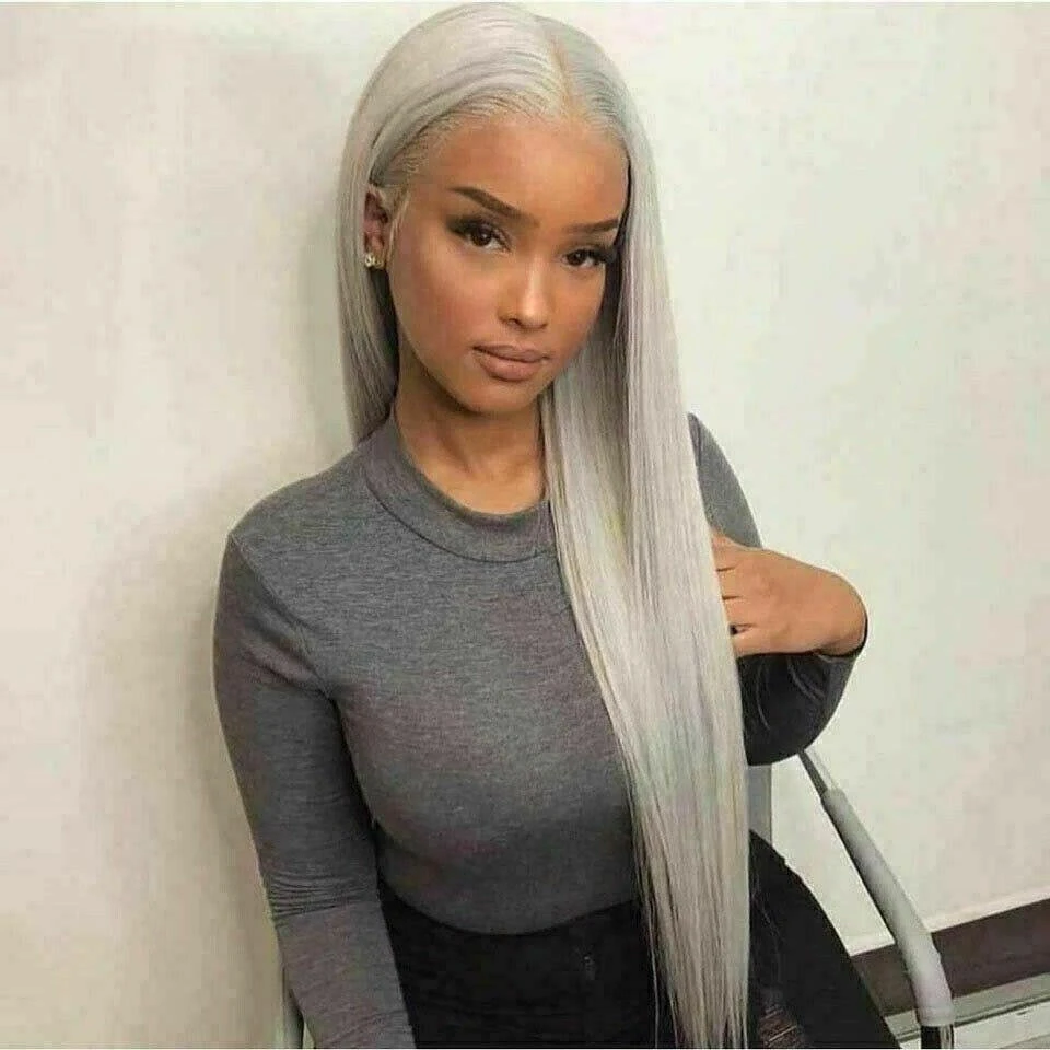 Luxury Remy Light Silver Grey Gray 100% Human Hair Swiss 13x4 Lace Front Glueless Wig Colouful U-Part Or Full Lace Upgrade Available - Image 3