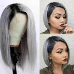 Luxury Brazilian Ombre Silver Grey Gray Bob 100% Human Hair Swiss 13x4 Lace Front Glueless Wig Colouful U-Part Or Full Lace Upgrade Available