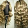 Luxury Wavy Ombre Honey #27 Golden Blonde 100% Human Hair Swiss 13x4 Lace Front Glueless Wig U-Part, 360 Or Full Lace Upgrade Available