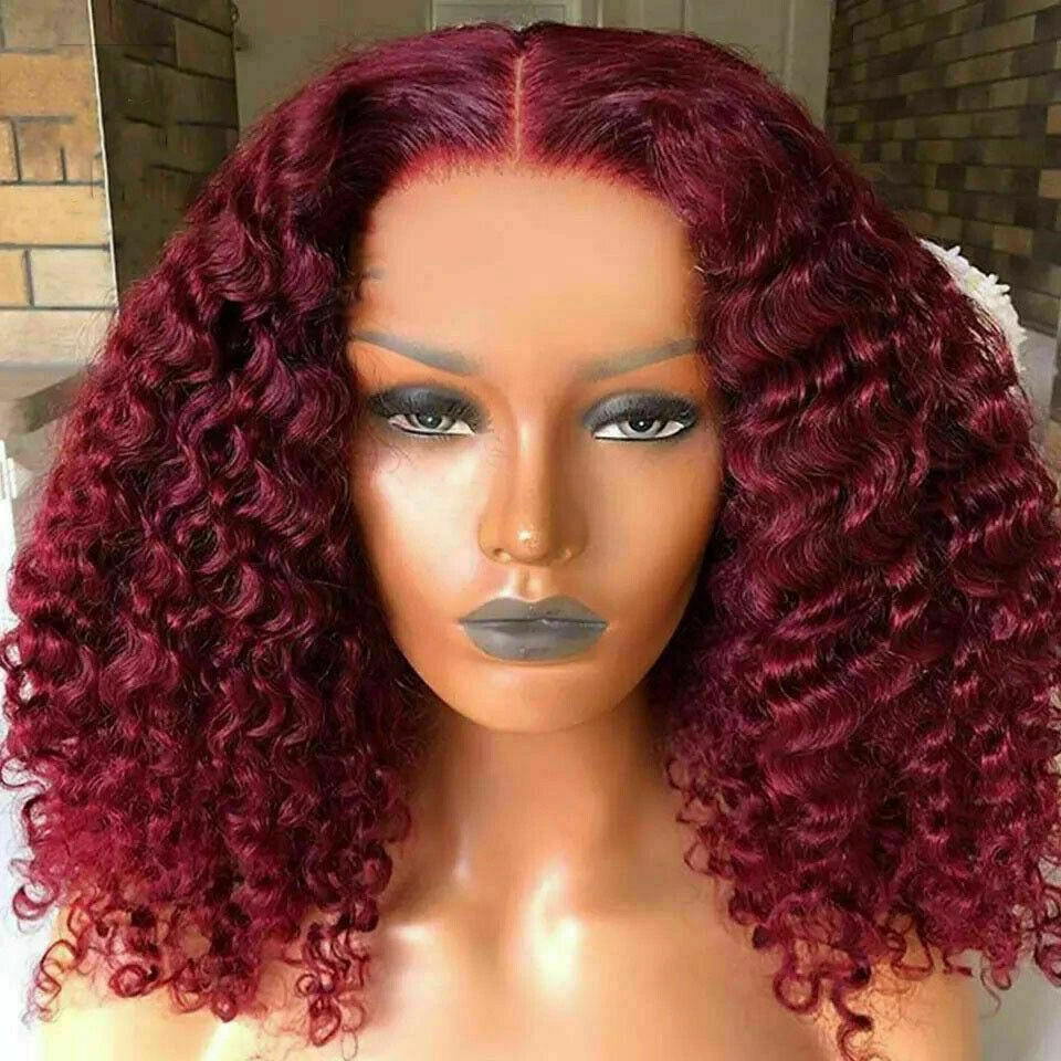 Luxury Remy Deep Curly Burgundy Red 99J 100% Human Hair Swiss 13x4 Lace Front Glueless Wig Wavy Colouful U-Part Or Full Lace Upgrade Available