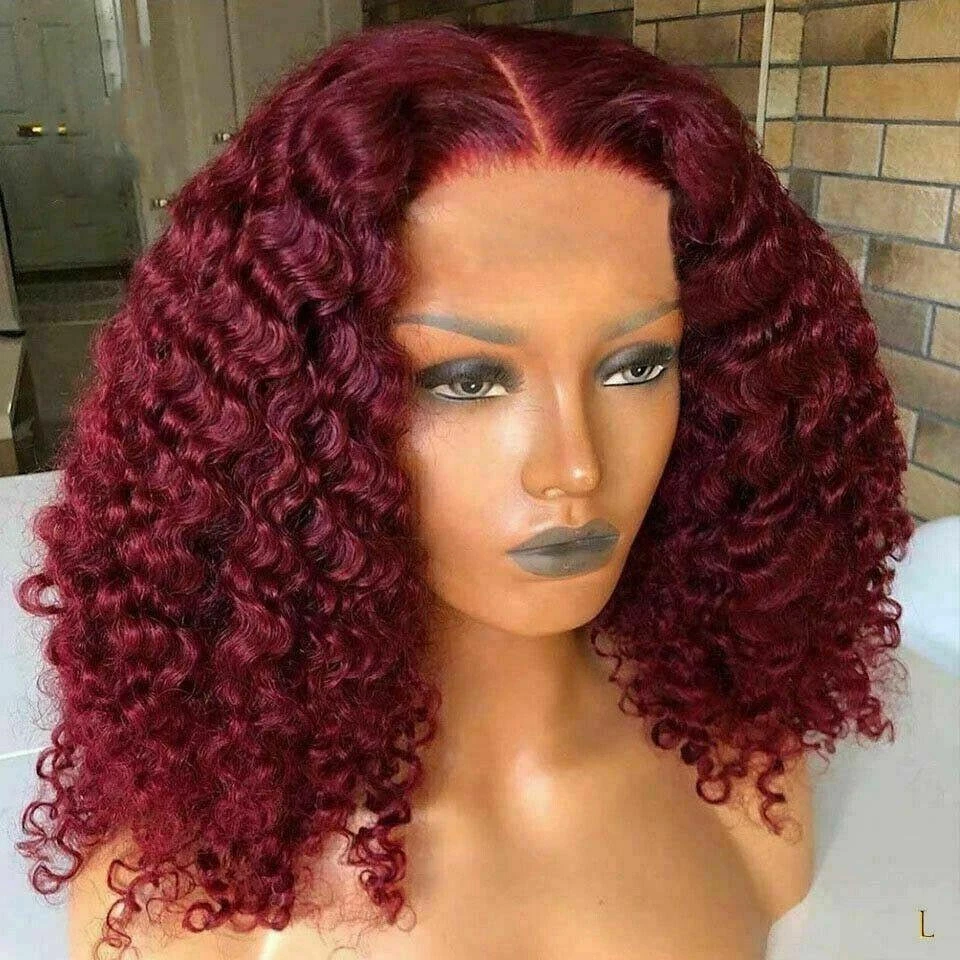 Luxury Remy Deep Curly Burgundy Red 99J 100% Human Hair Swiss 13x4 Lace Front Glueless Wig Wavy Colouful U-Part Or Full Lace Upgrade Available - Image 2