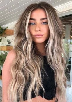 Luxury Ash Blonde Balayage Root Blur 100% Human Hair Swiss 13x4 Lace Front Glueless Wig Wavy U-Part, 360 Or Full Lace Upgrade Available