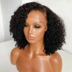 Luxury Remy Kinky Curly Black 100% Human Hair Swiss 13x4 Lace Front Glueless Wig #1B U-Part, 360 Or Full Lace Upgrade Available