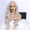 Luxury Remy Silver Grey Gray 100% Human Hair Swiss 13x4 Lace Front Glueless Wig Platinum Wavy Colouful U-Part Or Full Lace Upgrade Available