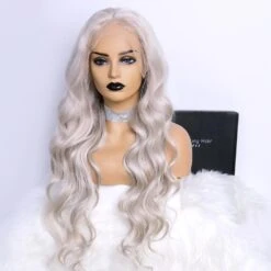 Luxury Remy Silver Grey Gray 100% Human Hair Swiss 13x4 Lace Front Glueless Wig Platinum Wavy Colouful U-Part Or Full Lace Upgrade Available
