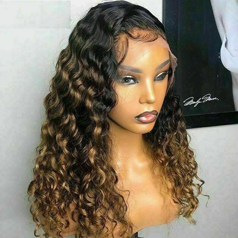 Luxury Curly Ombre Honey Blonde 100% Human Hair Swiss 13x4 Lace Front Glueless WigU-Part, 360 Or Full Lace Upgrade Available