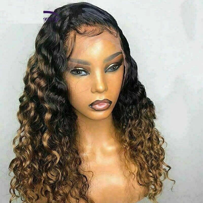 Luxury Curly Ombre Honey Blonde 100% Human Hair Swiss 13x4 Lace Front Glueless WigU-Part, 360 Or Full Lace Upgrade Available - Image 4