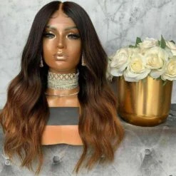 Luxury Remy Wavy Ombre Ash Brown 100% Human Hair Swiss 13x4 Lace Front Glueless Wig Auburn U-Part, 360 Or Full Lace Upgrade Available