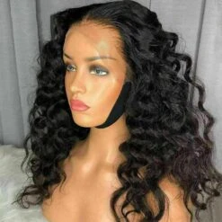 Luxury Remy Wavy Loose Deep Wave Black #1B Black 100% Human Hair Swiss 13x4 Lace Front Glueless Wig U-Part, 360 Or Full Lace Upgrade Available
