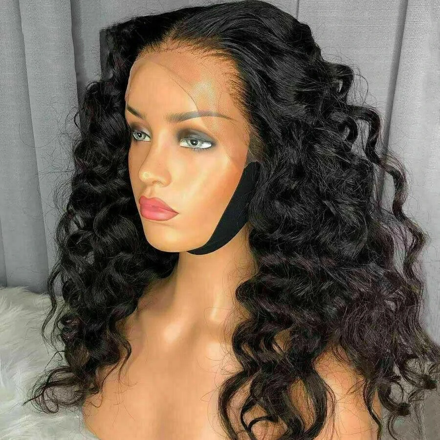 Luxury Remy Wavy Loose Deep Wave Black #1B Black 100% Human Hair Swiss 13x4 Lace Front Glueless Wig U-Part, 360 Or Full Lace Upgrade Available