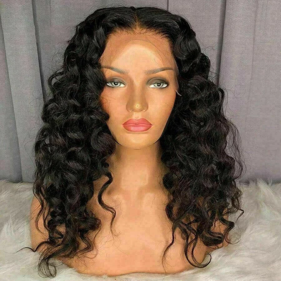 Luxury Remy Wavy Loose Deep Wave Black #1B Black 100% Human Hair Swiss 13x4 Lace Front Glueless Wig U-Part, 360 Or Full Lace Upgrade Available - Image 3