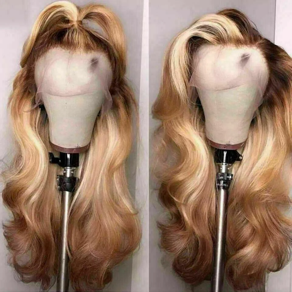 Luxury Ombre Honey Platinum Blonde #27/613 100% Human Hair Swiss 13x4 Lace Front Glueless Wig U-Part, 360 Or Full Lace Upgrade Available