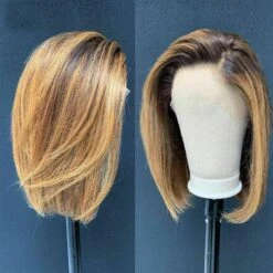 Luxury Remy Bob Ombre 100% Human Hair Swiss 13x4 Lace Front Glueless Wig Ash Blonde Balayage Highlight U-Part, 360 Or Full Lace Upgrade Available