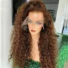 Luxury Remy Brown Deep Curly 100% Human Hair Swiss 13x4 Lace Front Glueless Wig Auburn U-Part, 360 Or Full Lace Upgrade Available