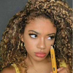 Luxury Kinky Curly Honey Blonde100% Human Hair Swiss 13x4 Lace Front Glueless Wig U-Part, 360 Or Full Lace Upgrade Available