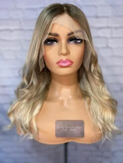 Luxury Honey Ash Blonde Ombre Balayage 100% Human Hair Swiss 13x4 Lace Front Glueless Wig Wavy U-Part, 360 Or Full Lace Upgrade Available 2021