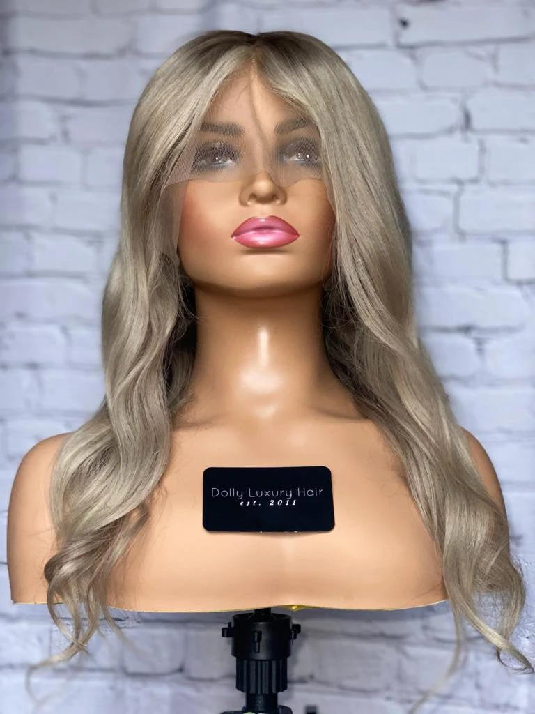 READY TO SHIP Luxury 18” 150% Full Lace Ash Blonde Wig Human Hair Swiss Glueless Size M Sale Bleached Knots - Image 3