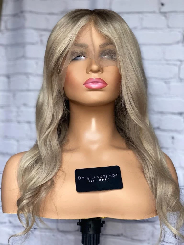 READY TO SHIP Luxury 18” 150% Full Lace Ash Blonde Wig Human Hair Swiss Glueless Size M Sale Bleached Knots - Image 2