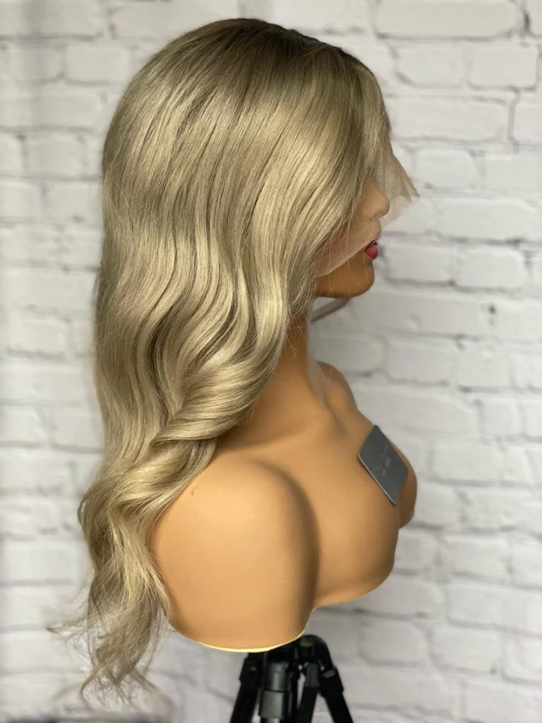 READY TO SHIP Luxury 18” 150% Full Lace Ash Blonde Wig Human Hair Swiss Glueless Size M Sale Bleached Knots - Image 5