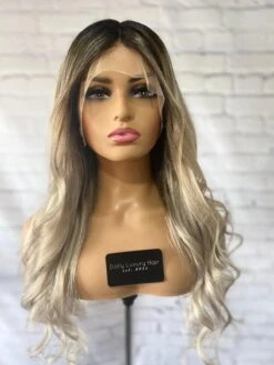 Luxury Cool Ash Blonde Balayage 100% Human Hair Swiss 13x4 Lace Front Glueless Wig Wavy U-Part, 360 Or Full Lace Upgrade Available 2021
