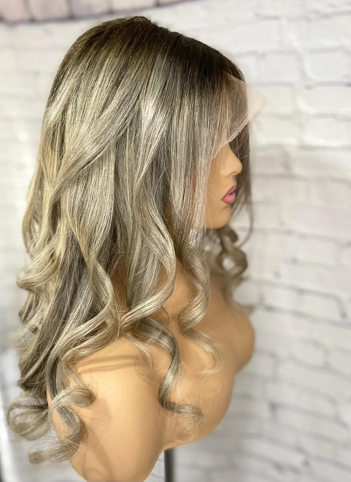 Luxury Mushroom Melted Blonde Curly Balayage 100% Human Hair Swiss 13x4 Lace Front Wig Wavy U-Part, 360 Or Full Lace Upgrade Available 2021 - Image 8