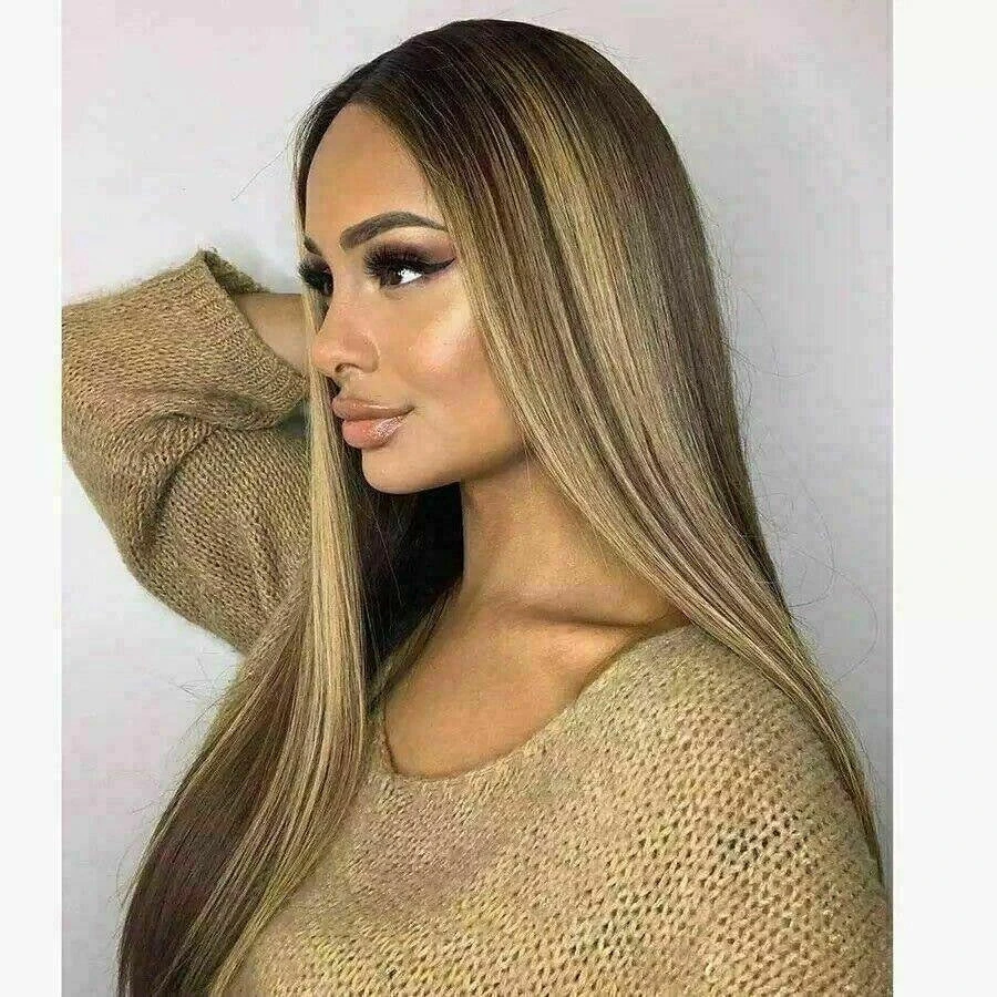Luxury Remy Dark Brown Ash Blonde100% Human Hair Swiss 13x4 Lace Front Glueless Wig Balayage Highlight U-Part Or Full Lace Upgrade Available - Image 2