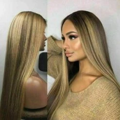 Luxury Remy Dark Brown Ash Blonde100% Human Hair Swiss 13x4 Lace Front Glueless Wig Balayage Highlight U-Part Or Full Lace Upgrade Available