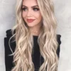 Luxury Light Ash Blonde Balayage 100% Human Hair Swiss 13x4 Lace Front Glueless Wig Wavy U-Part, 360 Or Full Lace Upgrade Available