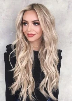 Luxury Light Ash Blonde Balayage 100% Human Hair Swiss 13x4 Lace Front Glueless Wig Wavy U-Part, 360 Or Full Lace Upgrade Available