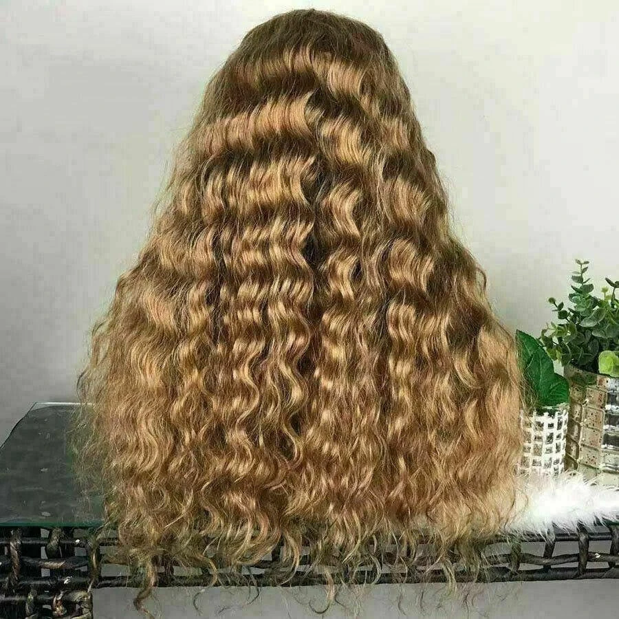 Luxury Remy Dark Golden Blonde Deep Wave 100% Human Hair Swiss 13x4 Lace Front Glueless Wig U-Part, 360 Or Full Lace Upgrade Available - Image 4