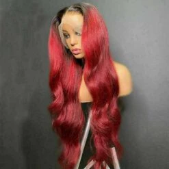 Luxury Remy Wavy Ombre Red Burgundy #99J 100% Human Hair Swiss 13x4 Lace Front Glueless Wig Colouful U-Part Or Full Lace Upgrade Available