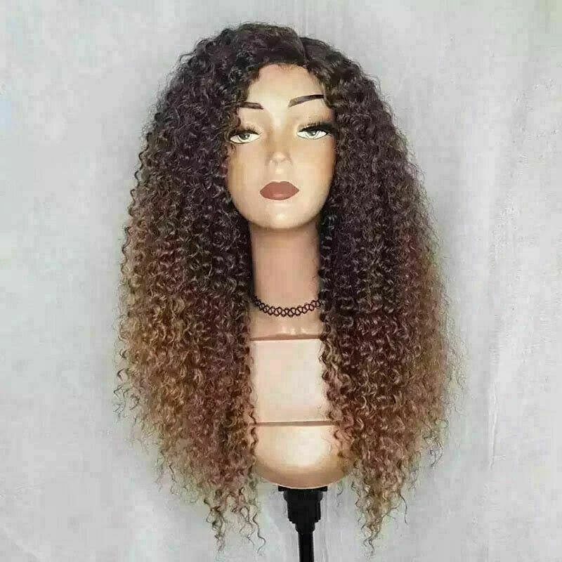 Luxury Kinky Curly Ombre Auburn Brown 100% Human Hair Swiss 13x4 Lace Front Glueless Wig Blonde U-Part, 360 Or Full Lace Upgrade Available - Image 2