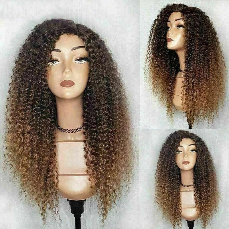 Luxury Kinky Curly Ombre Auburn Brown 100% Human Hair Swiss 13x4 Lace Front Glueless Wig Blonde U-Part, 360 Or Full Lace Upgrade Available - Image 3