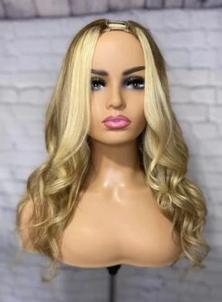 Luxury Platinum Blonde On Brown Hair Balayage 100% Human Hair Swiss 13x4 Lace Front Glueless Wig Wavy U-Part U Part Wig