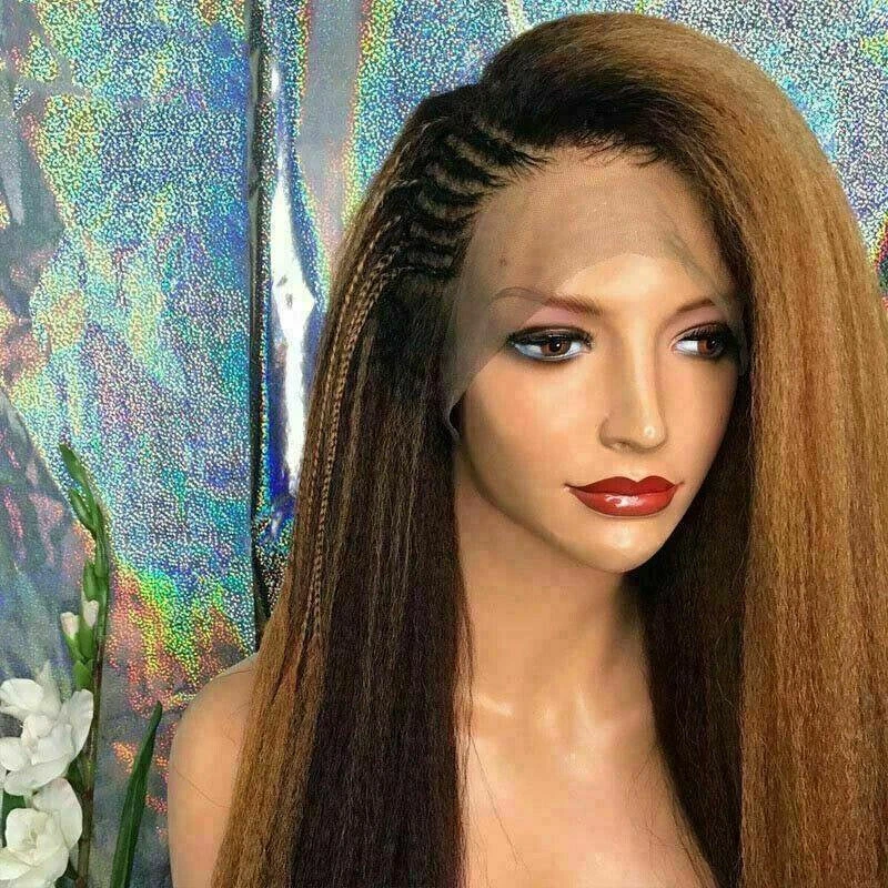 Luxury Kinky Straight Ombre Auburn Brown 100% Human Hair Swiss 13x4 Lace Front Glueless Wig U-Part, 360 Or Full Lace Upgrade Available - Image 2