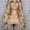 Luxury Balayage Ombre Highlight Ash Blonde Dark Roots 100% Human Hair Swiss 13x4 Lace Front Wig U-Part Or Full Lace Upgrade Available