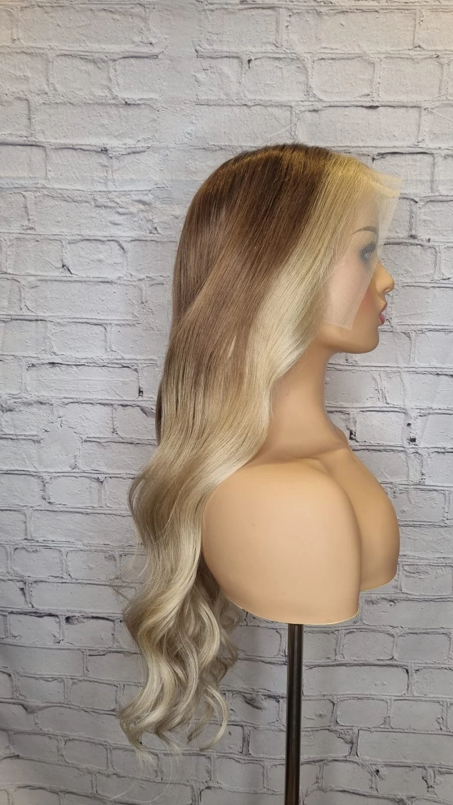 Luxury Balayage Ombre Highlight Ash Blonde Dark Roots 100% Human Hair Swiss 13x4 Lace Front Wig U-Part Or Full Lace Upgrade Available - Image 3