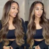 Luxury Dark Brown Balayage Highlight 100% Human Hair Swiss 13x4 Lace Front Glueless WigBlonde U-Part, 360 Or Full Lace Upgrade Available