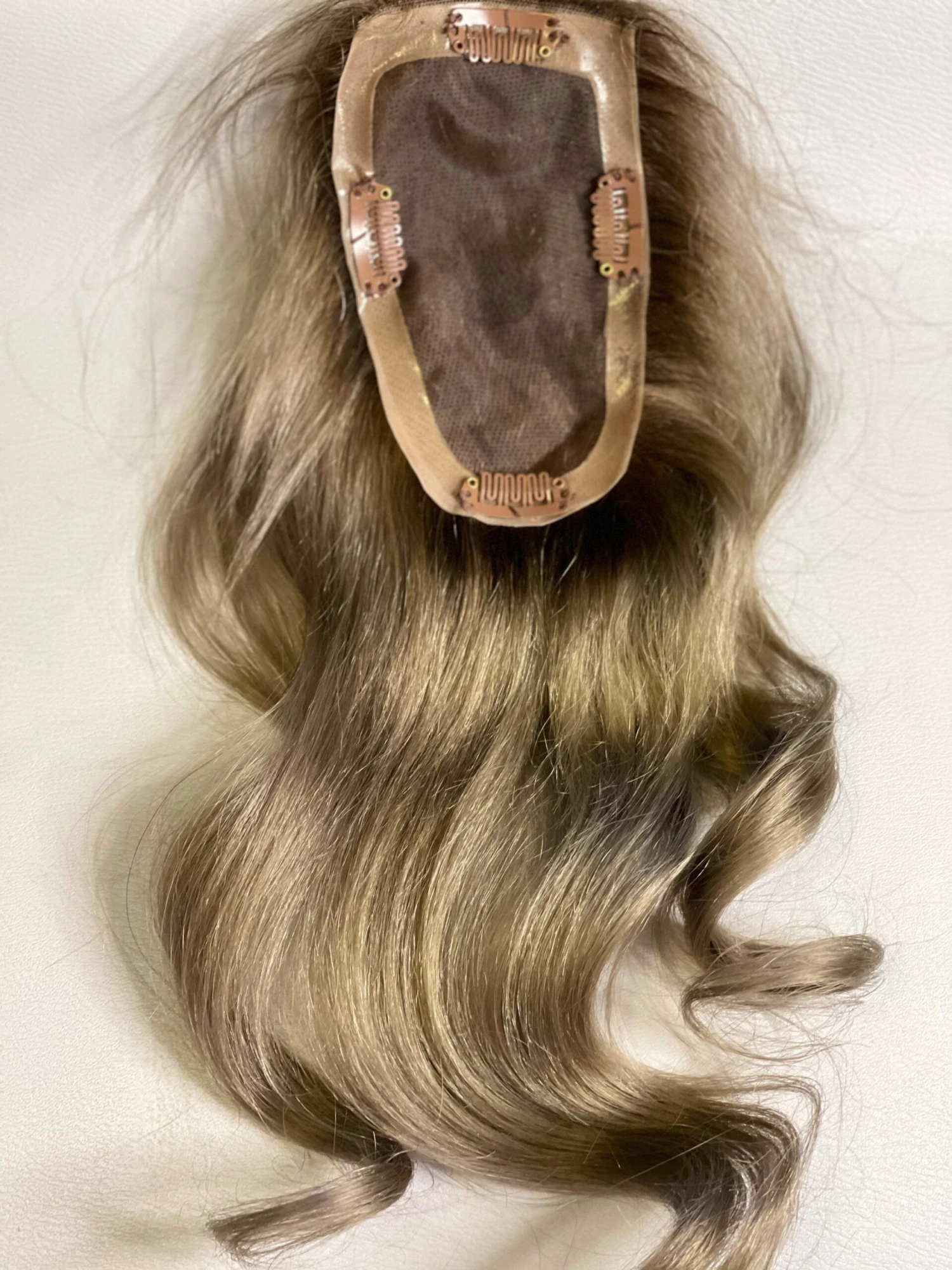 Luxury Dark Ash Blonde Human Hair Body Wave Topper Wig For Women 8*15cm Breathable MONO PU Base With Clip In Hair Toupee Hair Piece 130% - Image 2