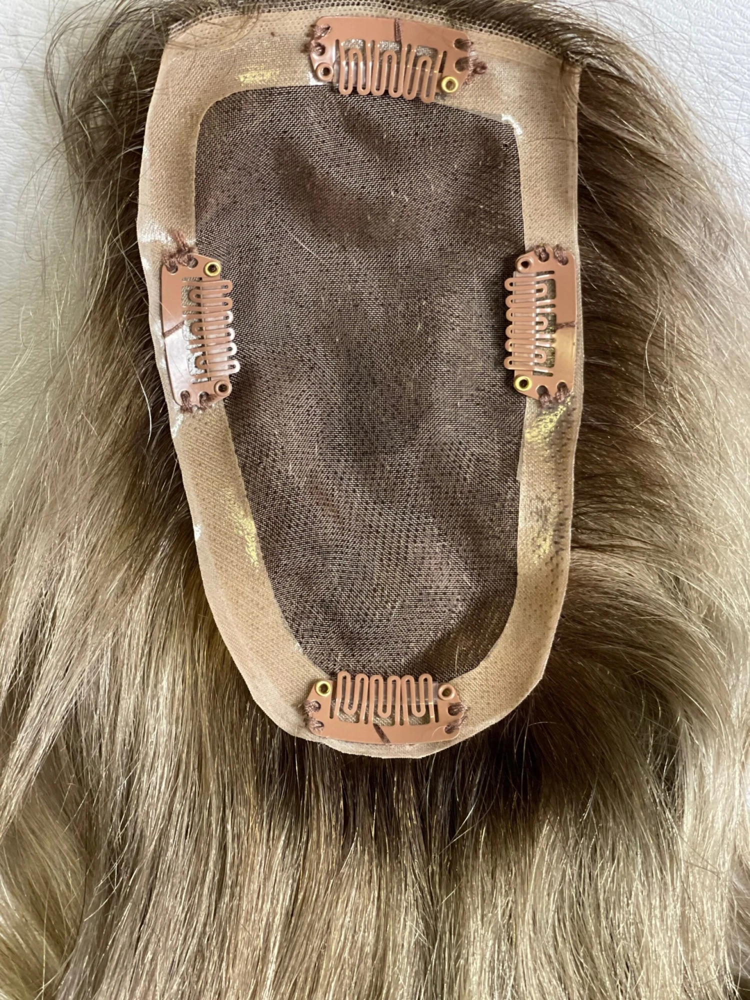 Luxury Dark Ash Blonde Human Hair Body Wave Topper Wig For Women 8*15cm Breathable MONO PU Base With Clip In Hair Toupee Hair Piece 130% - Image 7