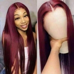 Luxury Straight Burgundy Red 99J 100% Human Hair Swiss 13x4 Lace Front Glueless Wig Colouful U-Part Or Full Lace Upgrade Available