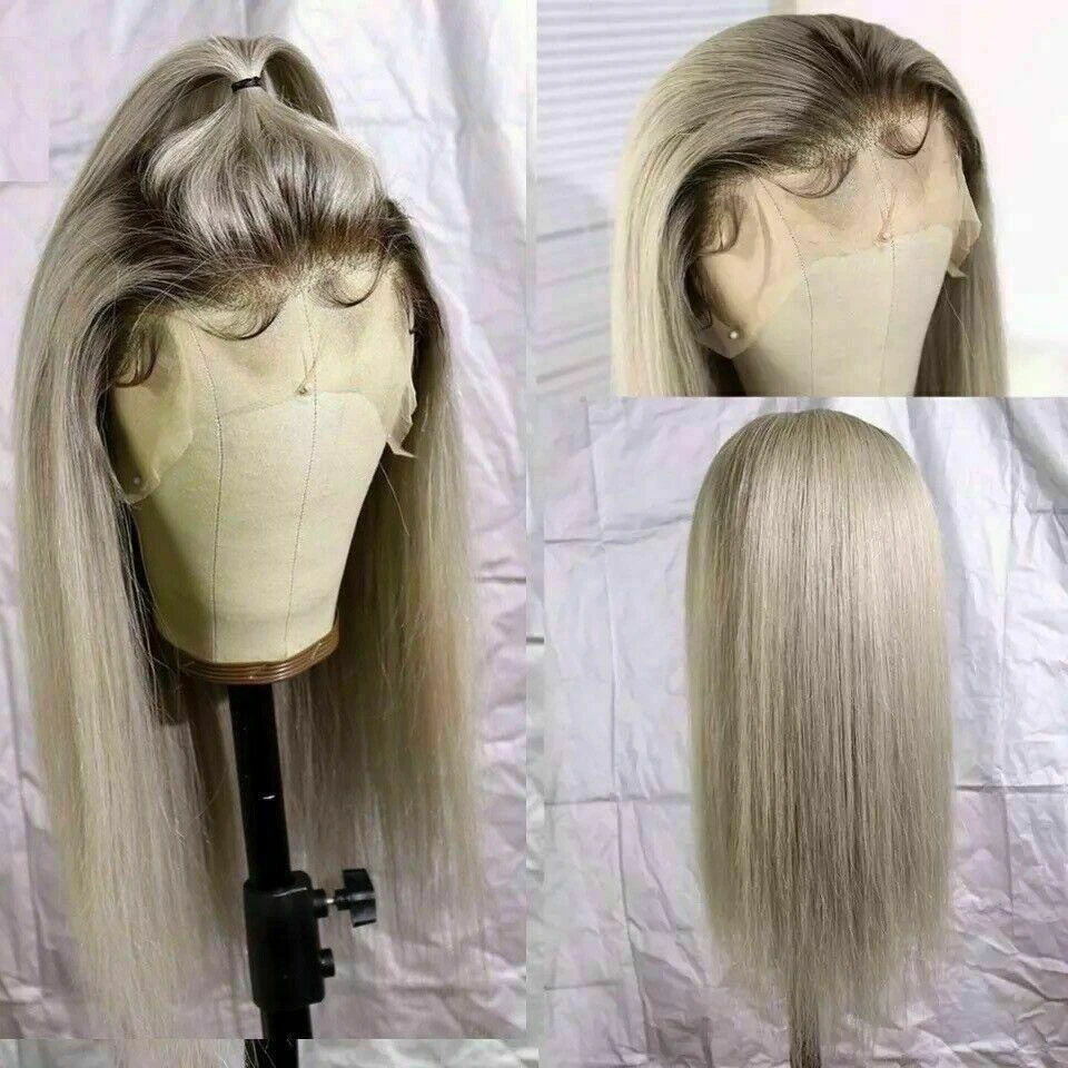 Luxury Transparent Remy Ash Blonde Ombre 100% Human Hair Swiss 13x4 Lace Front Glueless Wig U-Part, 360 Or Full Lace Upgrade Available