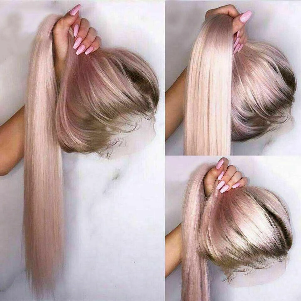 Luxury Remy Light Baby Pink 100% Human Hair Swiss 13x4 Lace Front Glueless Wig Ombre Colorful U-Part, 360 Or Full Lace Upgrade Available