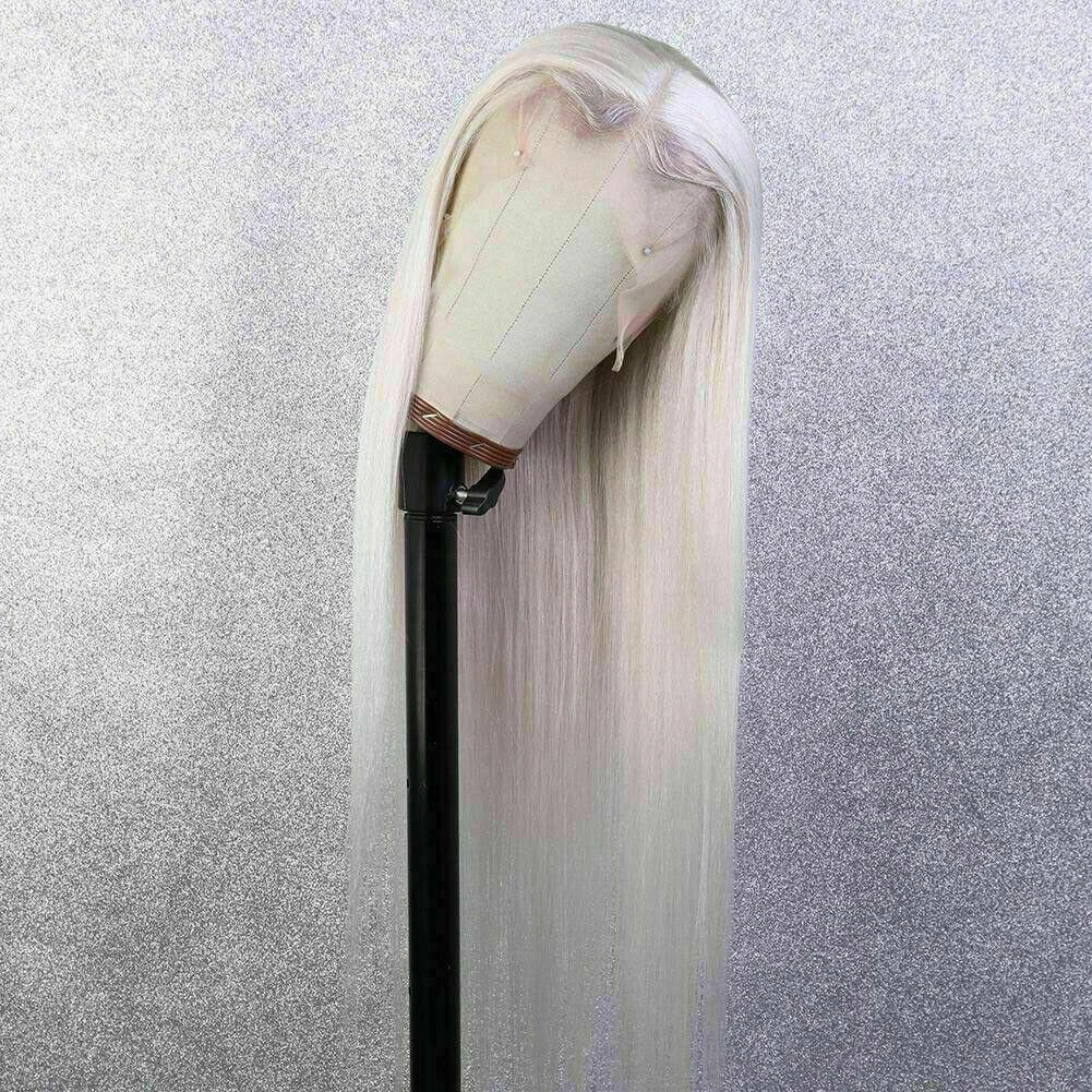 Luxury Remy Ice Blonde White Transparent 100% Human Hair Swiss 13x4 Lace Front Glueless Wig U-Part, 360 Or Full Lace Upgrade Available