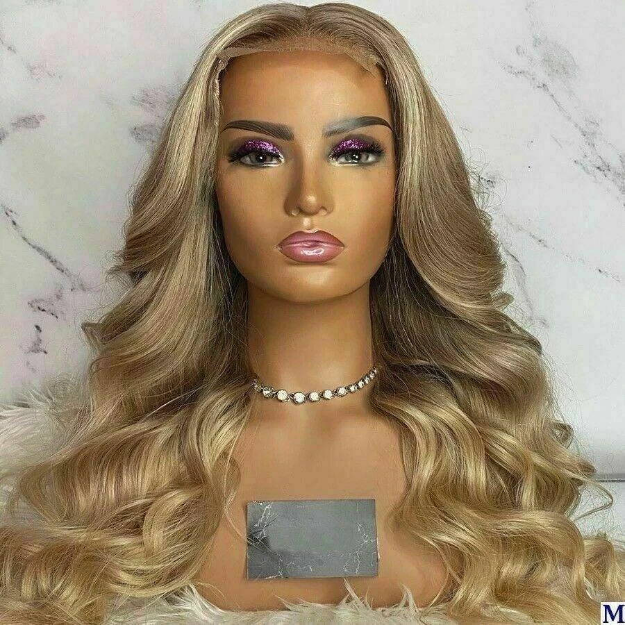 Luxury Brazilian Remy Ash Blonde Ombre 100% Human Hair Swiss 13x4 Lace Front Glueless Wig Wavy U-Part, 360 Or Full Lace Upgrade Available