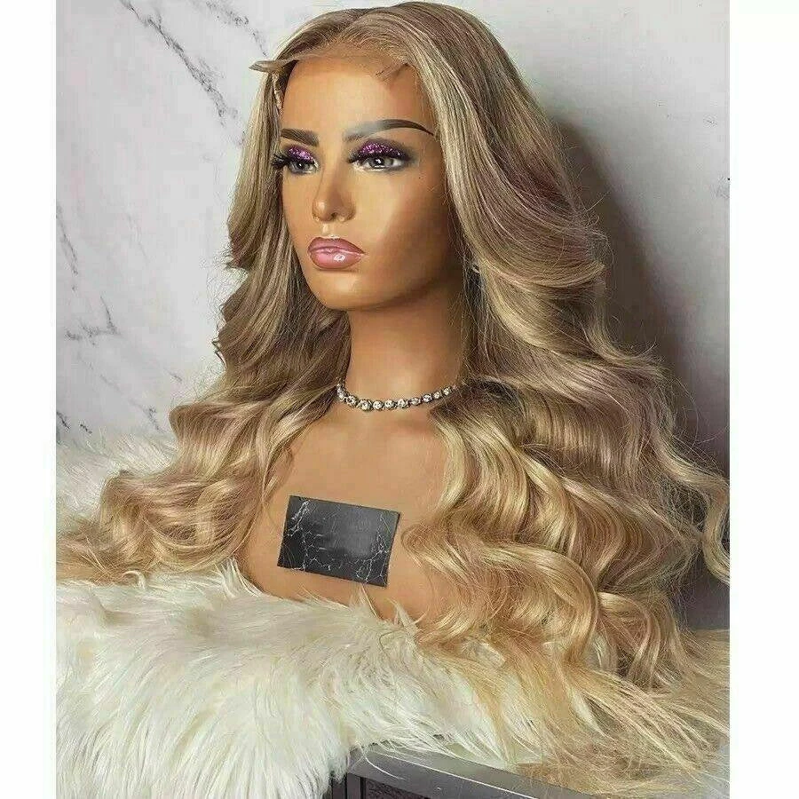 Luxury Brazilian Remy Ash Blonde Ombre 100% Human Hair Swiss 13x4 Lace Front Glueless Wig Wavy U-Part, 360 Or Full Lace Upgrade Available - Image 3