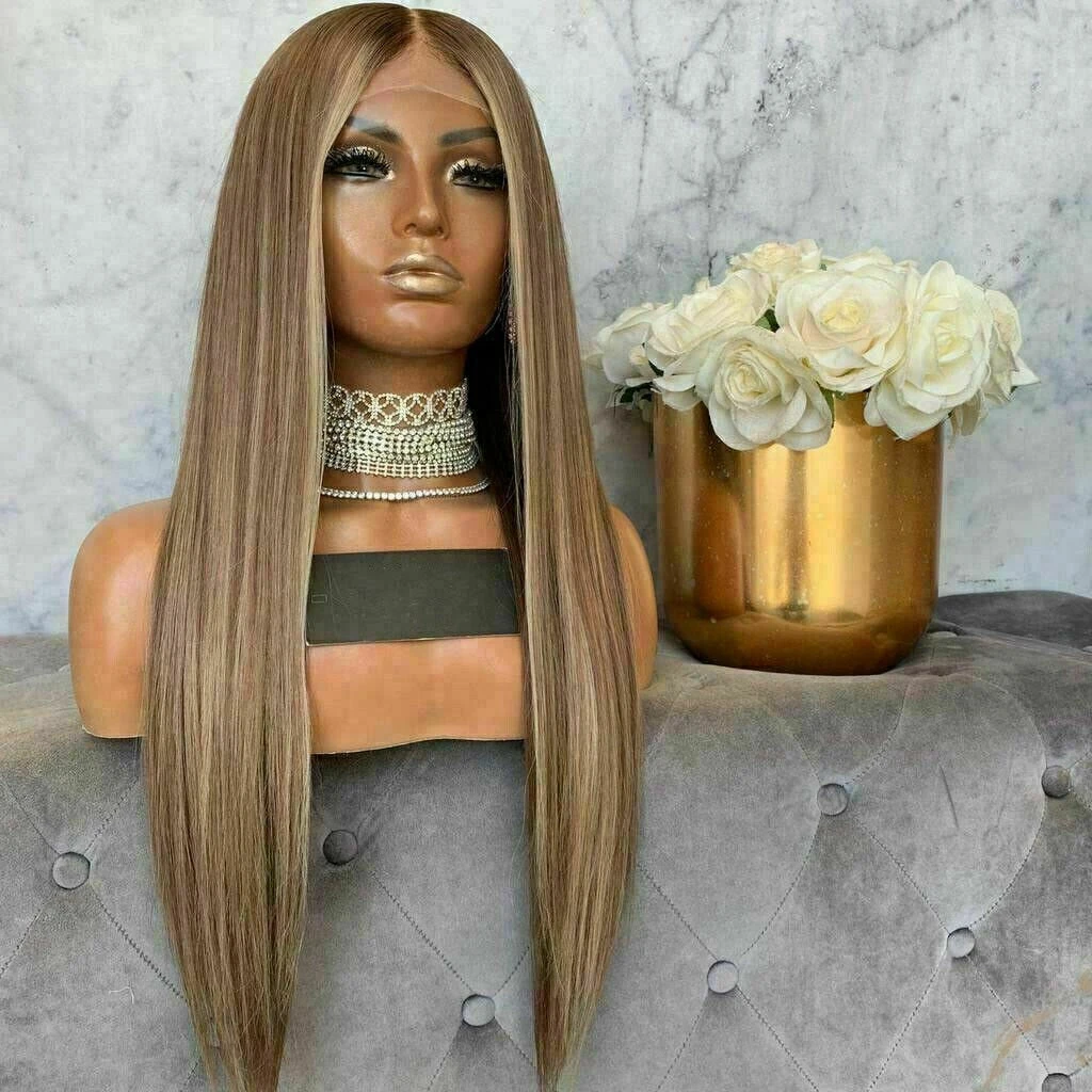 Luxury Remy Light Brown Ash Blonde 100% Human Hair Swiss 13x4 Lace Front Wig Balayage Highlight U-Part, 360 Or Full Lace Upgrade Available - Image 2