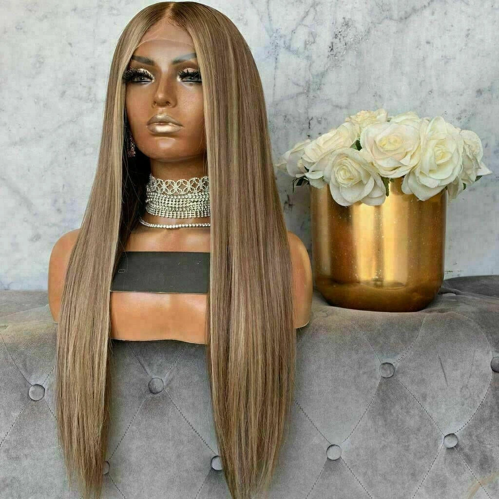 Luxury Remy Light Brown Ash Blonde 100% Human Hair Swiss 13x4 Lace Front Wig Balayage Highlight U-Part, 360 Or Full Lace Upgrade Available - Image 3