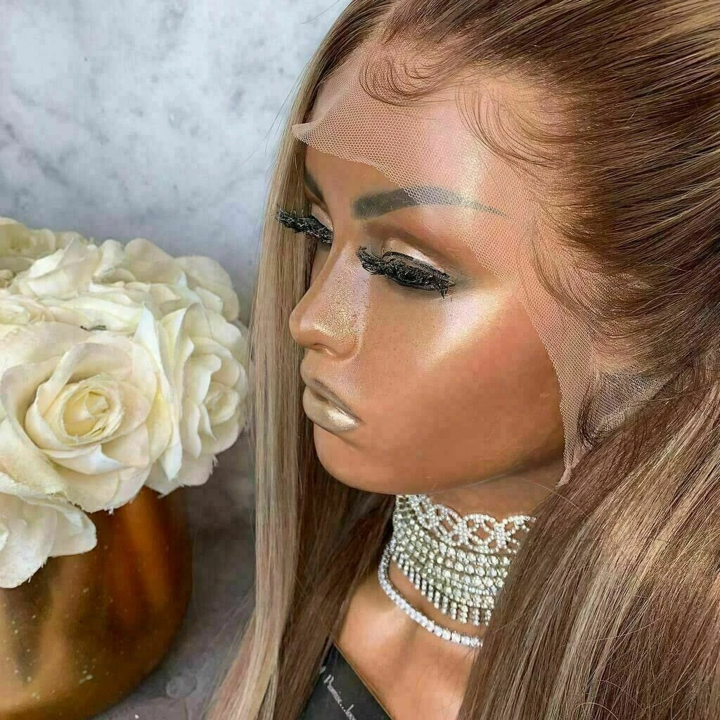 Luxury Remy Light Brown Ash Blonde 100% Human Hair Swiss 13x4 Lace Front Wig Balayage Highlight U-Part, 360 Or Full Lace Upgrade Available - Image 4