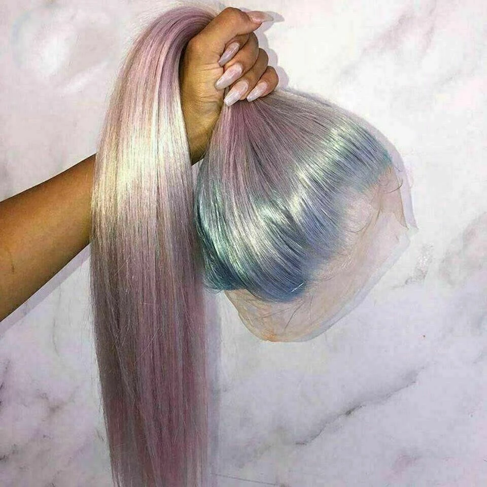 Luxury Remy Ombre Light Blue Baby Pink 100% Human Hair Swiss 13x4 Lace Front Glueless Wig Colouful U-Part Or Full Lace Upgrade Available - Image 2